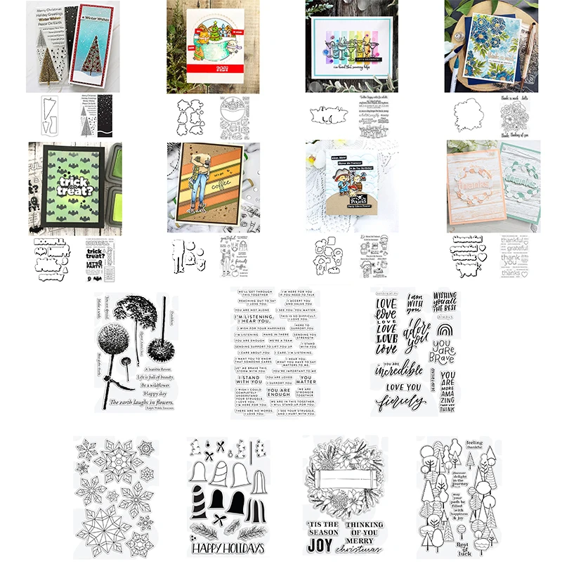 

Metal Cutting Dies Match Clear Stamps Flowers Petals Tree Dandelion Fronds Wreath Crystal Ball Bold Words Sentences DIY 2020 #18