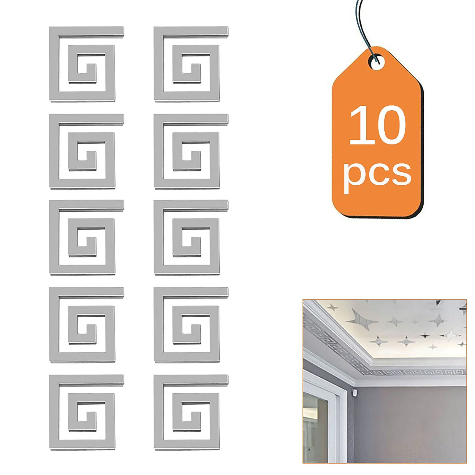 10pcs Building Border Acrylic Mirror Sticker Wall Self-Adhesive DIY Decoration Wall Border Stickers for Home Decor 48*48mm