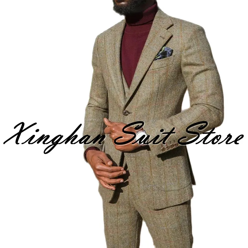 

Striped Herringbone Notch Lapel Single Breasted Business Men Suits Slim Fit Tuxedo Tailor Made Groom Wedding Prom Formal Wear
