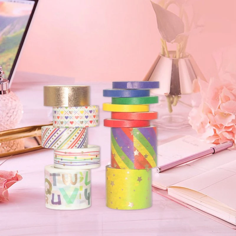 

13Roll/Set Rainbow Color Washi Tape Anime Paper Adhesive Tape DIY Scrapbooking Sticker Label Masking Tape Office Supplies