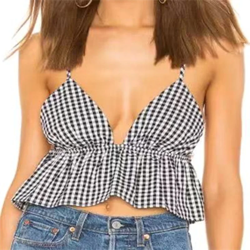 

Plaid Straps Crop Top Spring Autumn Summer Debardeur Clothes For Women'S Tube Corset Tank Tops Vetement Femme Nice Blouses