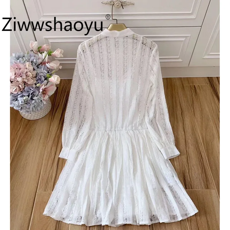 Ziwwshaoyu осенние брендовые сексуальные кружевные черные платья с вышивкой Женские Элегантные вечерние платья миди с эластичной талией и длинным рукавом