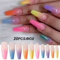 20pcsbox colorful acrylic false long coffin nails fake nails flat shape art tips natural full cover fake nail tips for manicure