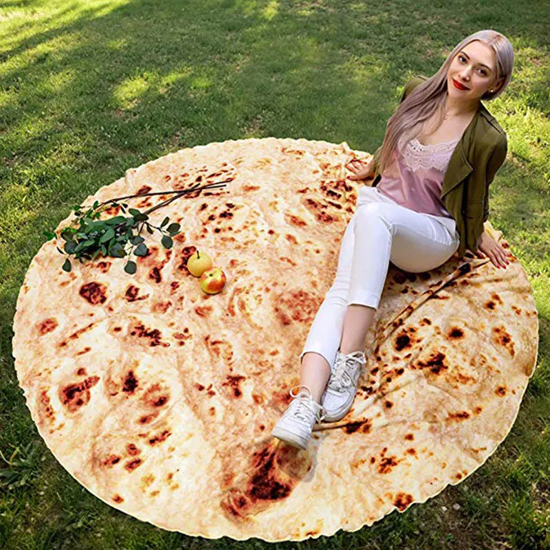 Забавные мягкие фланелевые плюшевые одеяла Burrito круглая форма еды Tortilla пицца
