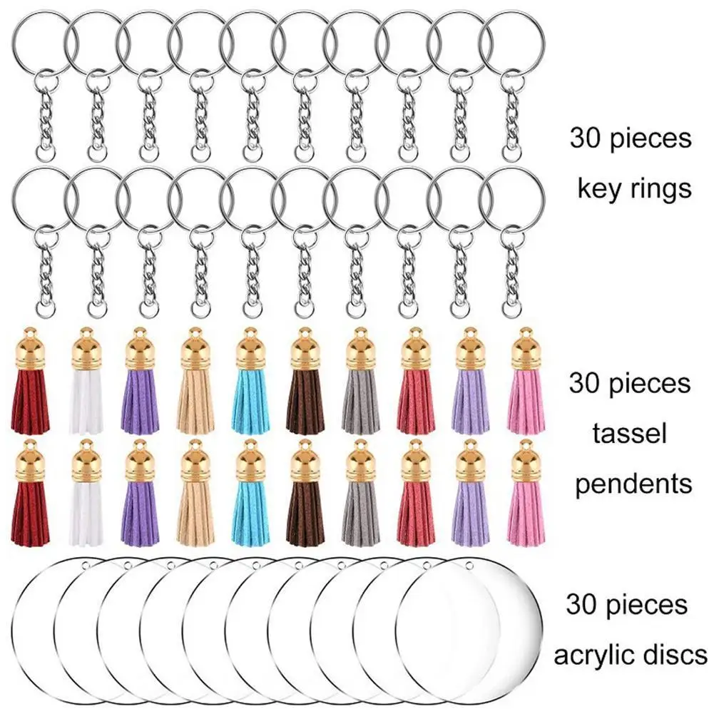 

200pcs Key Ring Diy Kit Clear Acrylic Circle Discs Keychain Blanks Tassel Pendants keychains