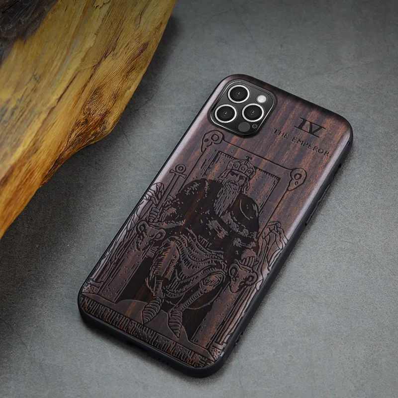 

Elewood For iPhone 13 12 11 Pro Max Mini Wood Cases Iphone 7 8 Plus X Xr Xs Max Wooden Cover Original Shell Tarot Card Thin Hull