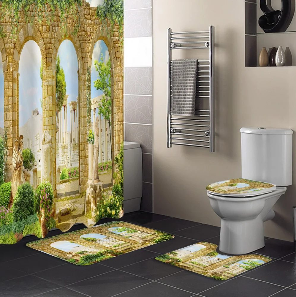 Водонепроницаемая душевая занавеска в ванную комнату садовый коврик с арокой и