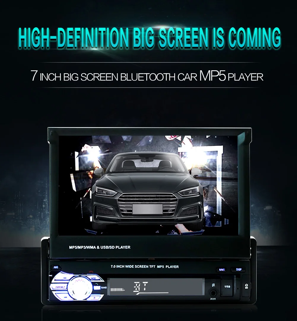 Автомобильный стерео приемник 1din аудио Bluetooth радио с 7 &quotHD выдвижной сенсорный