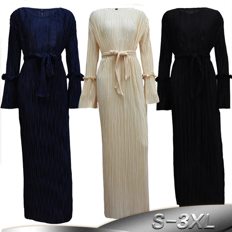 

Abaya Dubai Turkey Arabic Elbise Pleated Muslim Hijab Dress Qatar Oman Abayas Caftan Women Vestidos Turkish Islamic Clothing