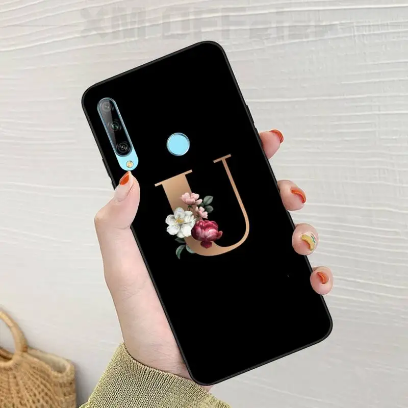 Flower custom initial letter TPU Soft Silicone Phone Case Cover For Huawei Enjoy 7S 8 9E 7 9 10plus NOVA 6-5G Pro se | Мобильные