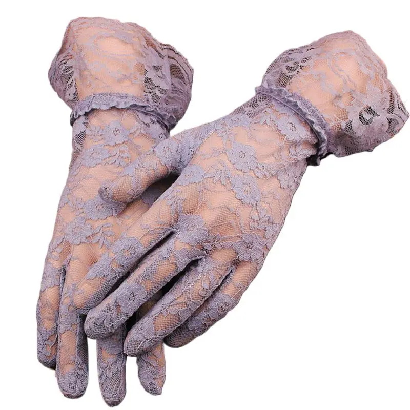 

Women Summer UV Protection Floral Lace Gloves Jacquard Ruffles Mittens LX9E
