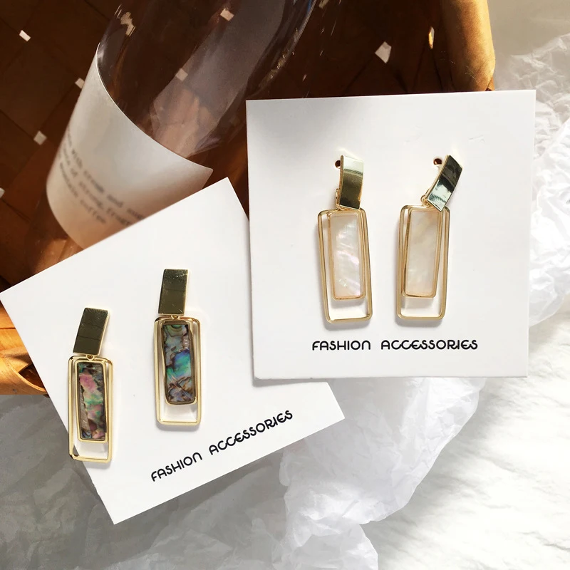 S925 игольчатые Геометрические Квадратные серьги в виде ракушек металлические