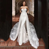 luxury mermaid wedding dresses sleeveless tube top detachable train 2