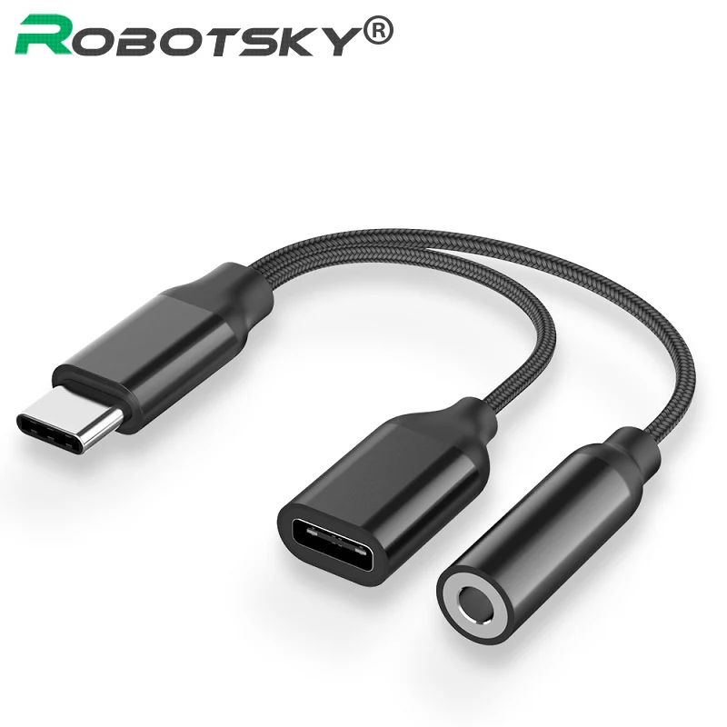 

Type C to 3.5mm Charge Audio Adapter 2 In 1 USB C Splitter Headphone AUX Audio Cable for Xiaomi 6 8 Mix 2s Huawei Mate10 P20 Pro