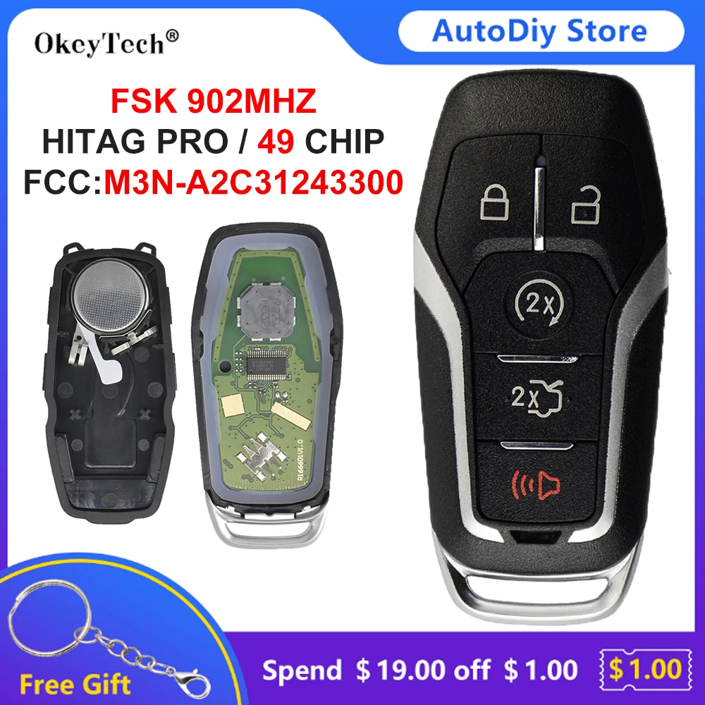 Дистанционный ключ Okeytech ID49 FSK902Mhz Promixity Smart Card для Ford Fusion Explorer edge Mustang 2013-2017 M3N-A2C31243300