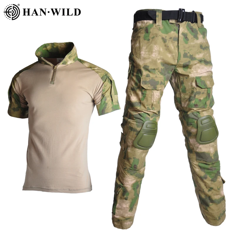 

Military Uniform Clothes Suit Tactical Camouflage Men US Army clothes Military Combat Shirt + Cargo Pants Knee Pads