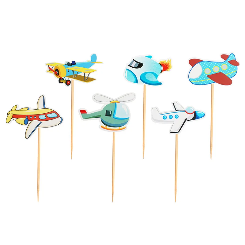 Figuras de cupcakes de avi&oacute;n de 12 Uds., Decoraci&oacute;n de Pastel de tem&aacute;tica de reconocimiento de g&eacute;nero para el beb&eacute; de helic&oacute;ptero para fiesta de bodas, suministros de fiesta de cumplea&ntilde;os-3
