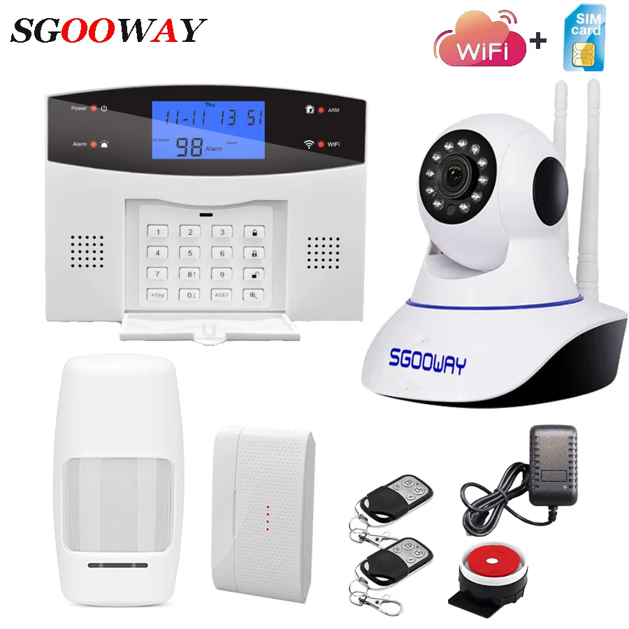 Set H Sgooway Wifi GSM PSTN сигнализация Беспроводная и Проводная детекторы сигнализация Умный дом релейный выход приложение английский/русский/испанский/французский - Цвет: Set H
