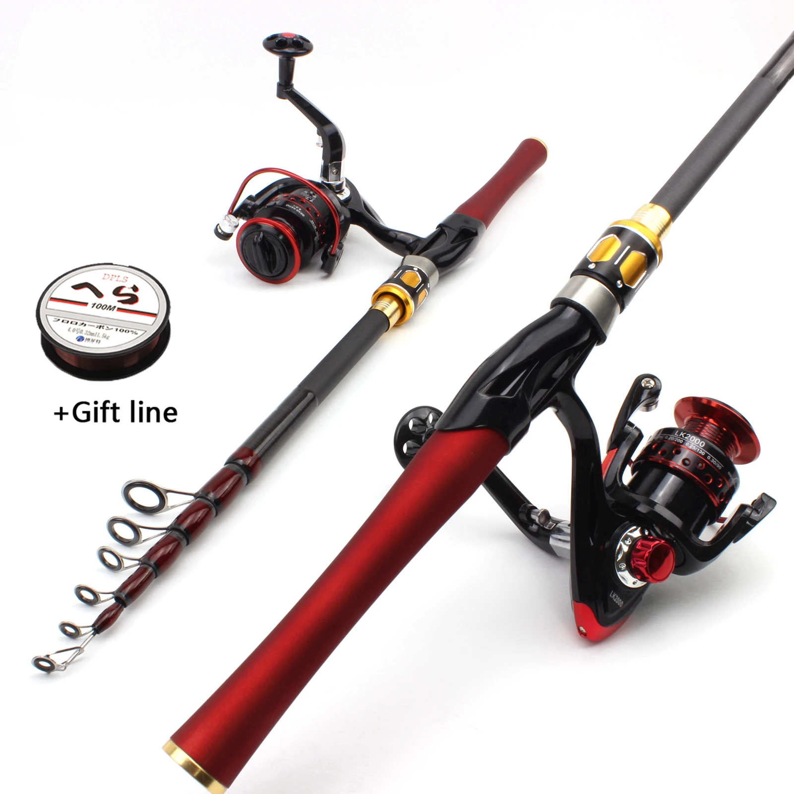 

1.8m-2.7m lure Rod Reel Combos carbon Spinning Fishing rod and reel set Trout Novice Travel vara de pesca com molinete Portable