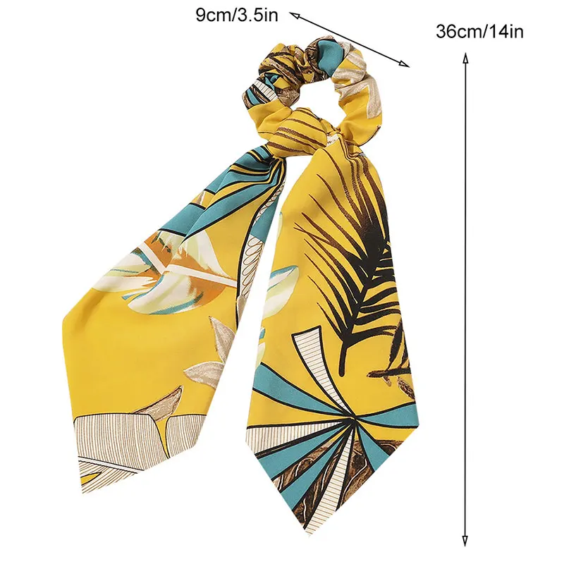 

Summer Ribbon Scrunchie Women Fashion Leaf Printed Hair Rubber Bands Elastic Hair Bands Girls Ponytail Holder Hair Accessories