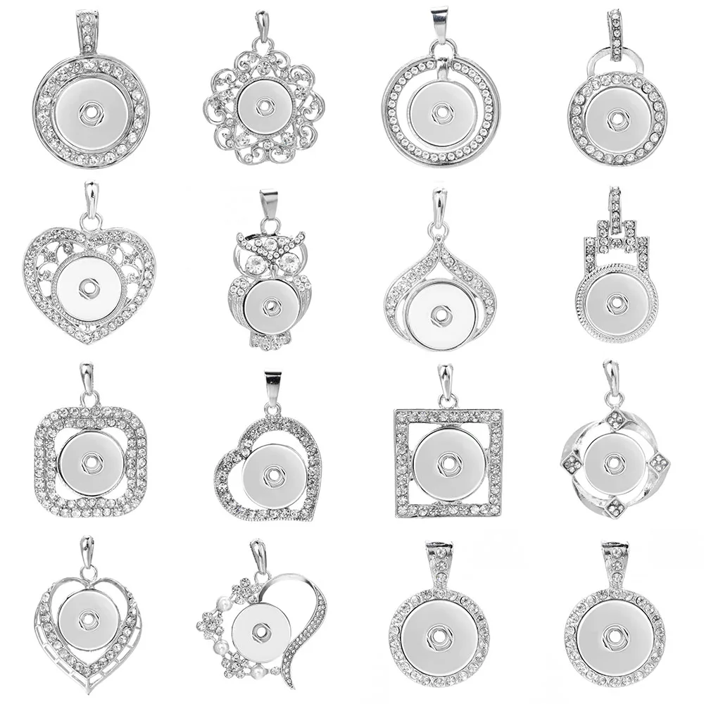 

Unisex Snap Necklace Rhinestone Snap Pendant for 18MM 20MM Snap Jewelry Necklaces Silver Color Snap Button Pendants For Women