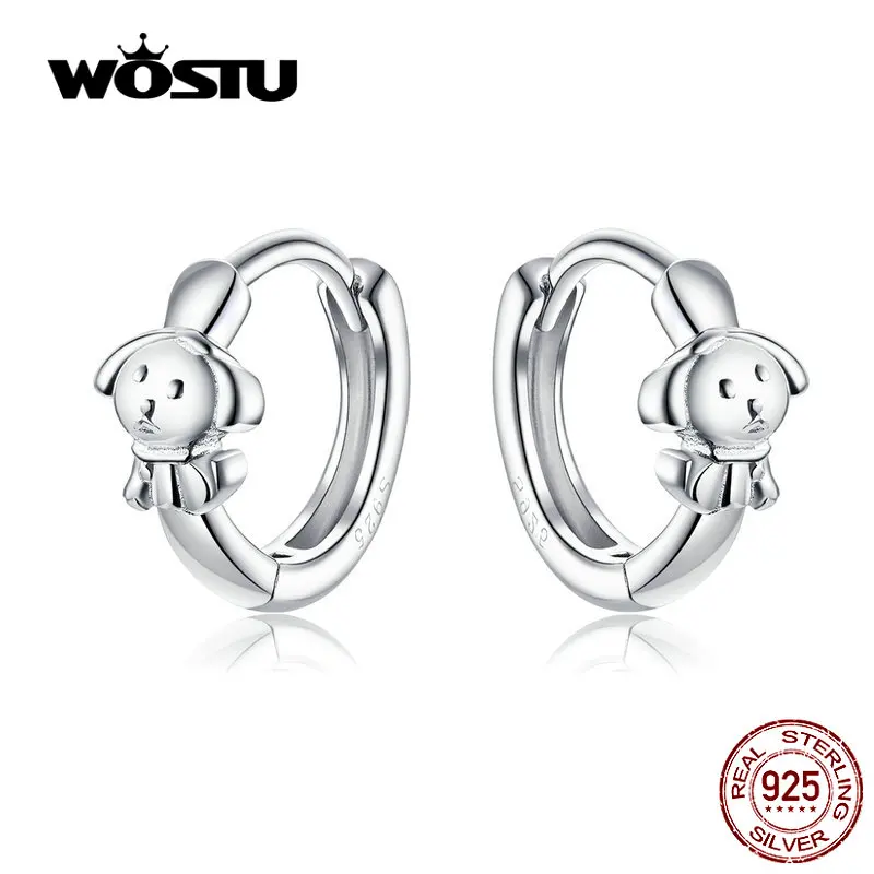 Серьги кольца WOSTU Puppy Dog 100% стерлингового серебра 925 пробы маленькие женские
