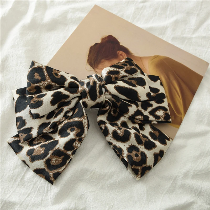 Leopard Printed Bowknot Hairpins Women Hair Clips Metal Barrettes Satin 3 Layers Butterfly Bow Hairpin Fashion Accessories |