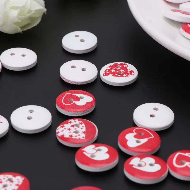2020 новинка 100 шт Деревянный красный белый сердце любовь Деревянные ломтики