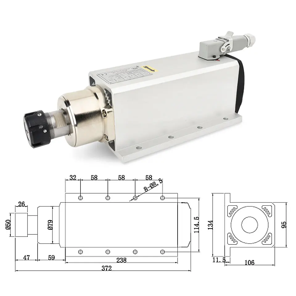 Шпиндель Daedalus 6 кВт с воздушным охлаждением квадратный шпиндель ER32 AC220 в/380 В