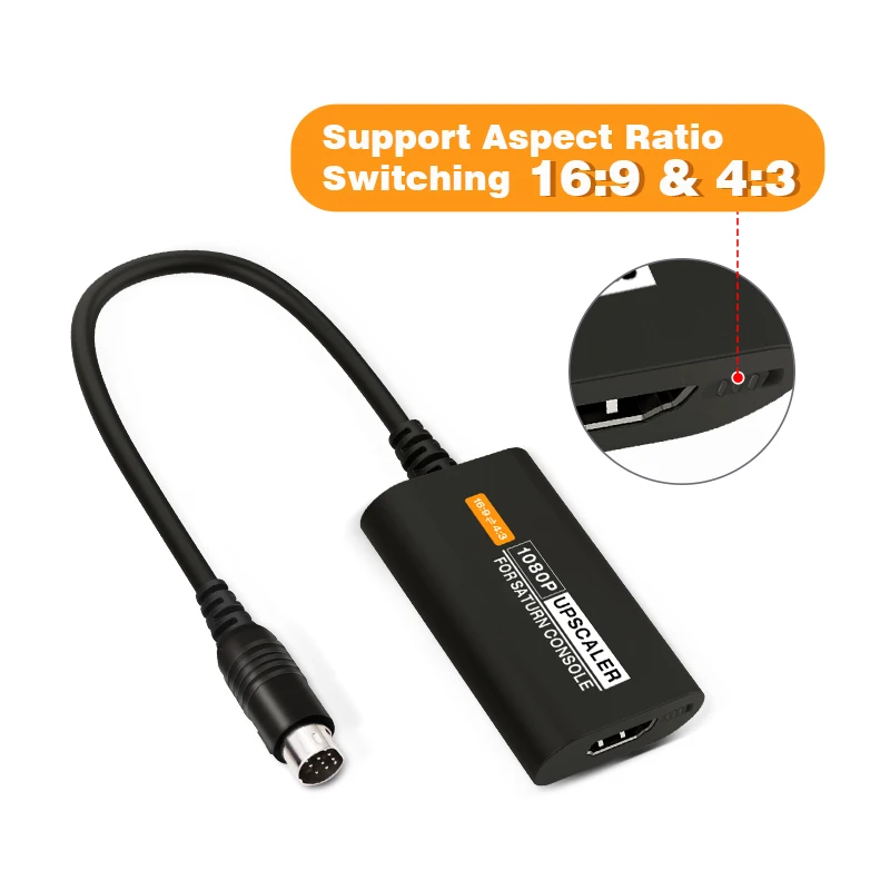 

Адаптер Upscaler 1080P для всех консолей Saturn, импульсный преобразователь с соотношением сторон 4:3/16:9 HDTV, адаптер S-видео вход