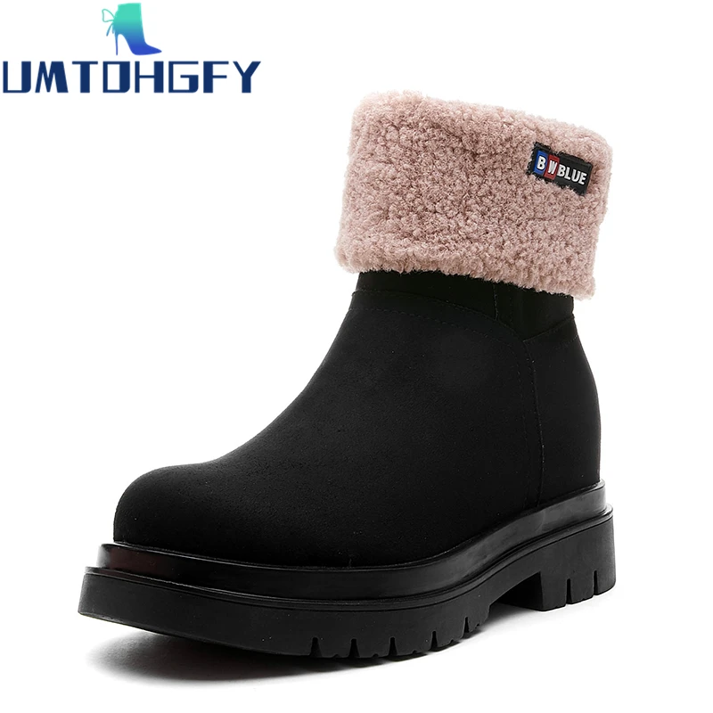 

Замшевые плюшевые женские зимние меховые теплые зимние ботинки из коровьей кожи, женские Теплые ботильоны, удобная повседневная женская об...