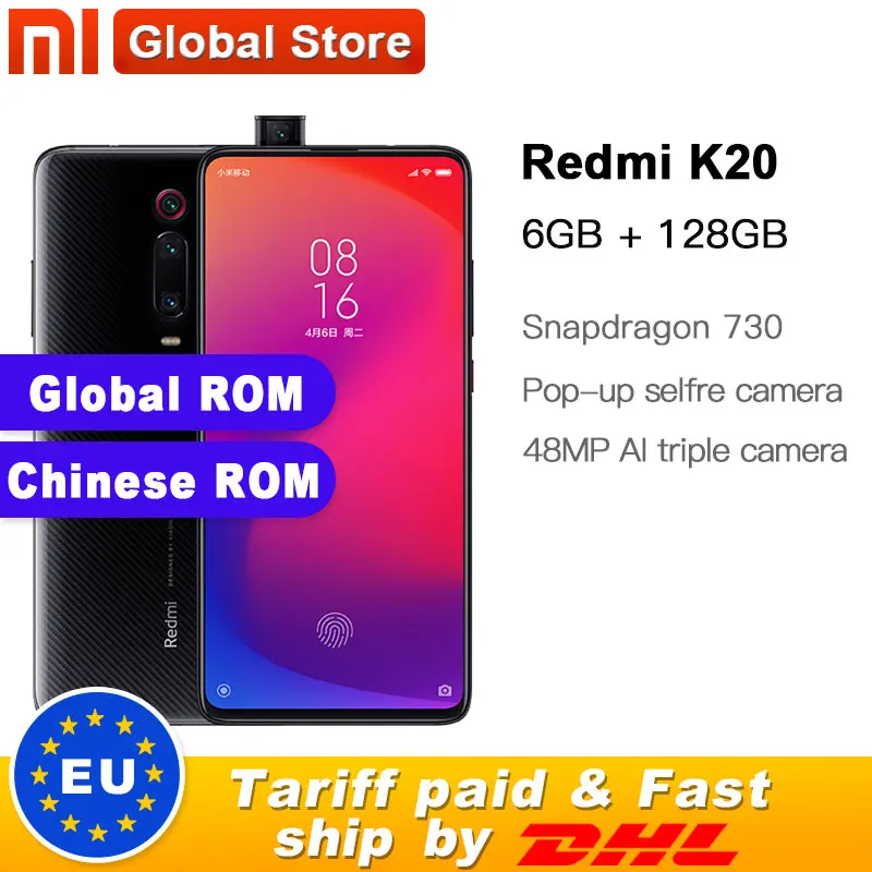 Xiaomi Redmi K20 с глобальной ПЗУ 6 ГБ 128 мобильный телефон Snapdragon 730 48мп задняя камера
