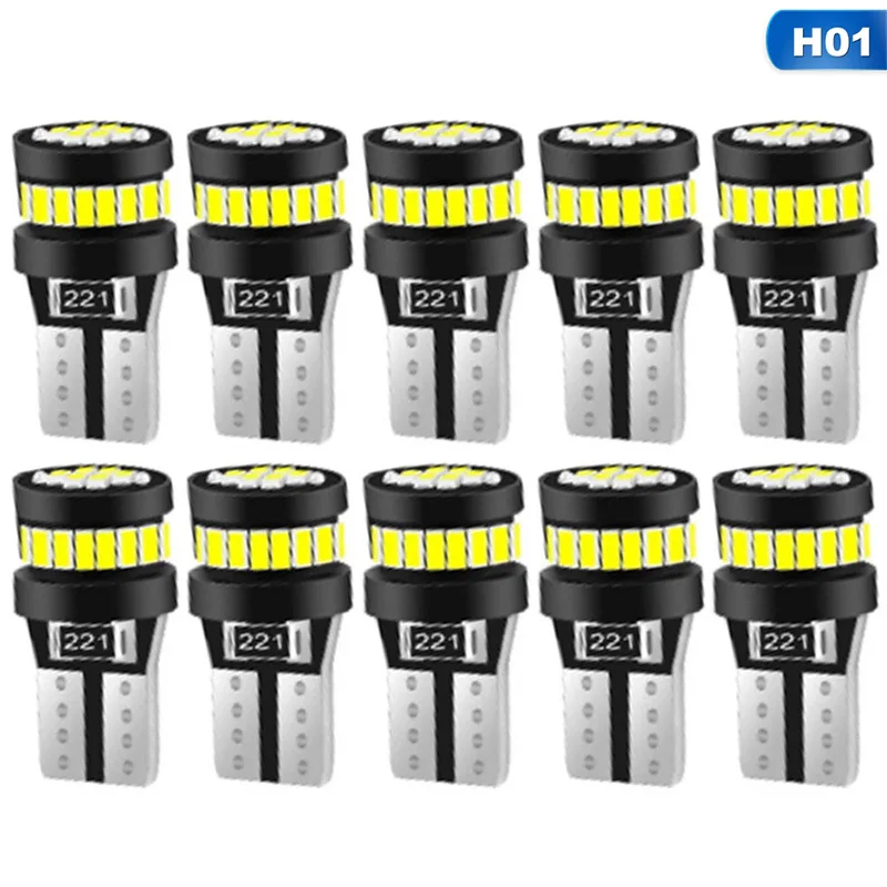 

10x W5W T10 high brightness LED No Error Canbus Light Bulbs Car Interior Reading Clearance Parking Lights White 12V car styling