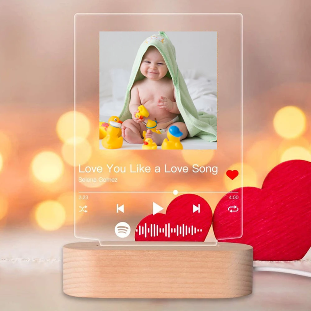 

Personalized Photo Text Notes 3D Table Desk Light 3Color LED Wooden Base USB Night Lamp Brightness Adjustable Bedside Light Gift