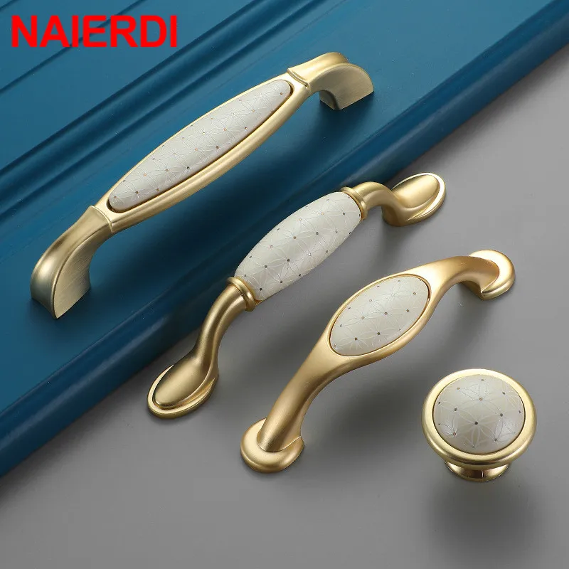 Керамические золотистые и белые металлические ручки NAIERDI из цинкового сплава для