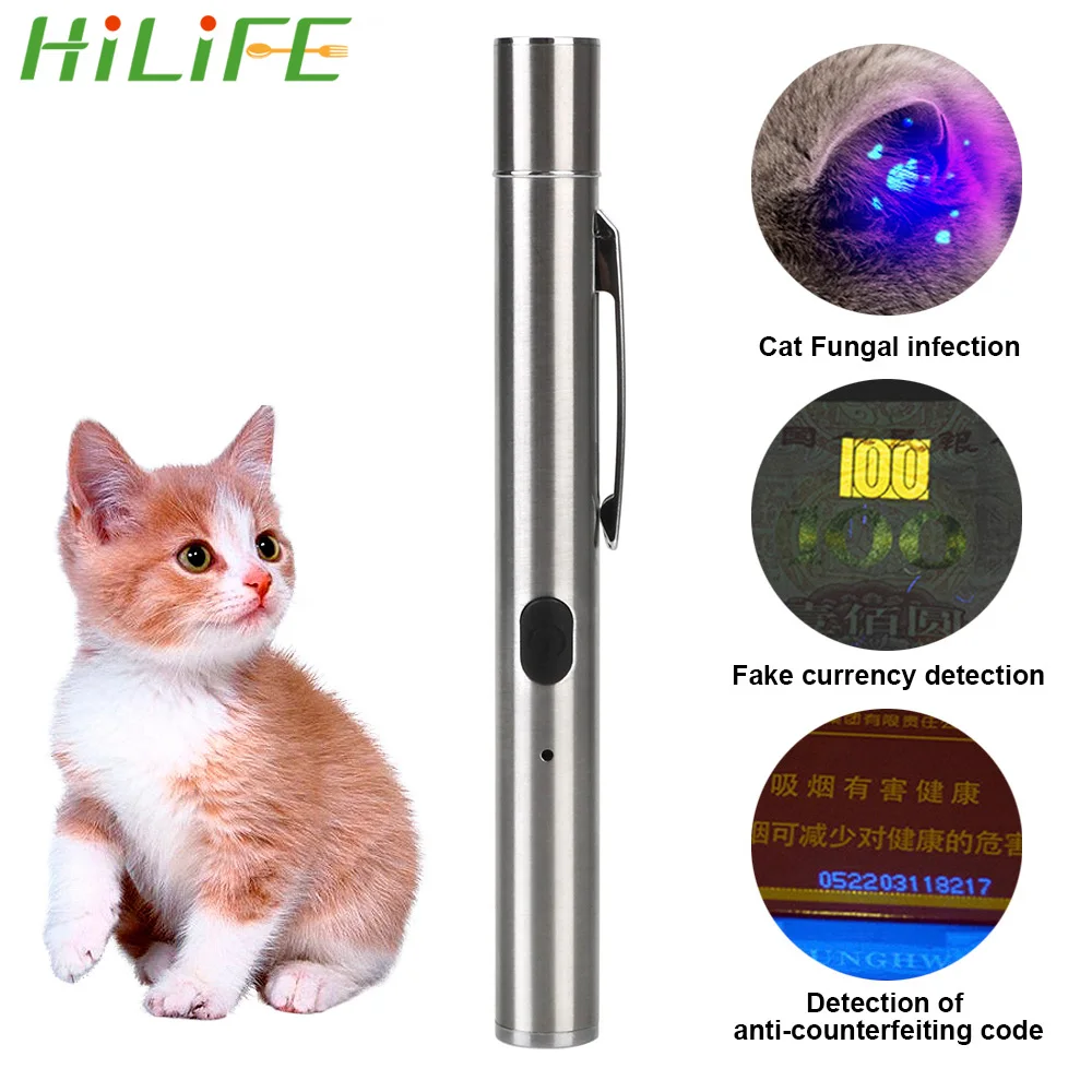 

HILIFE Ultraviolet Light Pet Skin Disease Fungus Detection UV Flashlight Wood's Lamp Cat Moss Tinea Light 365 UV Black Mirror