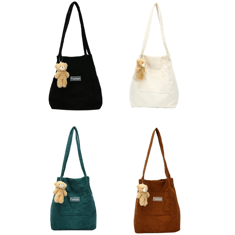 

Casual Handbag Soft Corduroy Shoulder Bag Large Capacity Solid Color Tote Bag