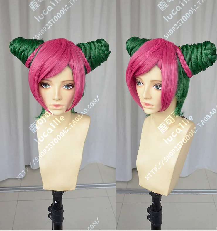 Pink and Green Аниме новые необычные приключения Джоджо Jolyne Kujo Jolyne Cujoh короткие косплей парик+ парик шапка - Цвет: Pink and Green