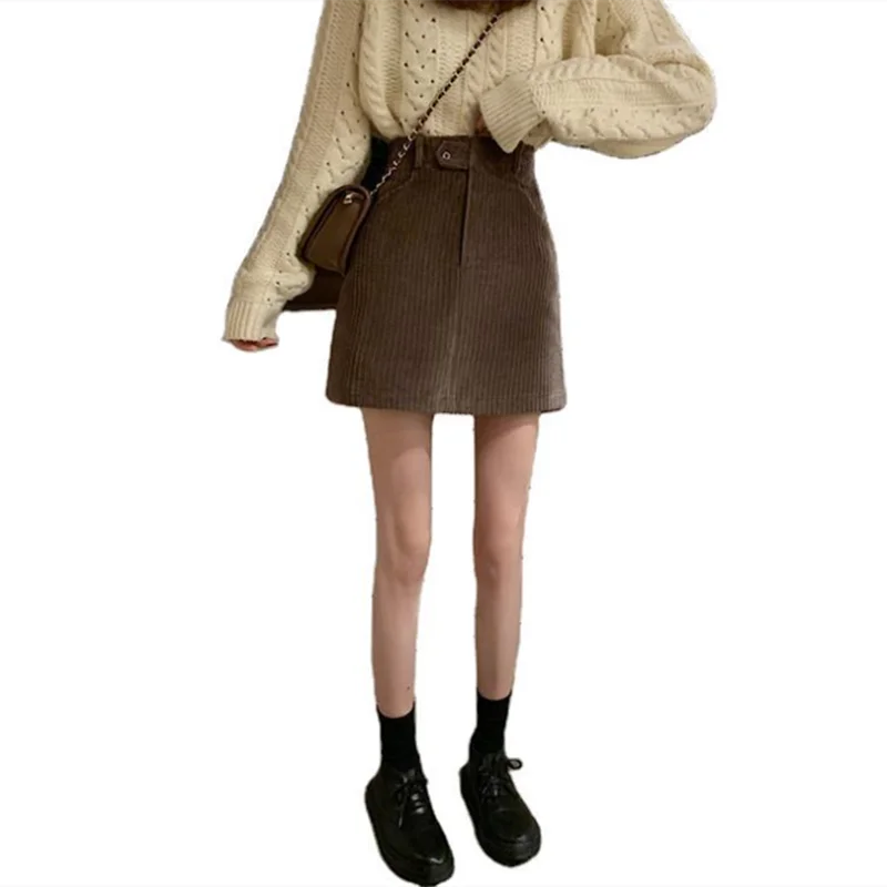 

2020Autumn Winter New Retro Solid Color High Waist Slimming A-line Short Skirt Corduroy All-match Women Mini Skirt Free Shipping