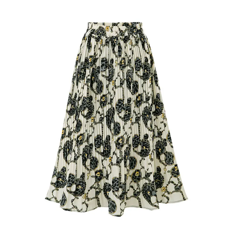 

Vogue Chiffon Prints Ruffle Pleated Mid Skirts Women Elastic Waist Elegant Bottom Skirt Casual Streetwear Femme Holiday Wear 20