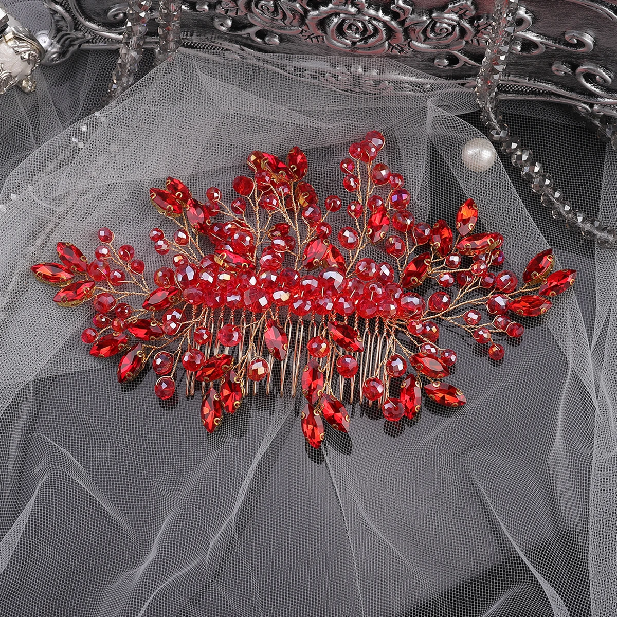Экзотический блестящий красный головной убор с кристаллами свадебный гребень