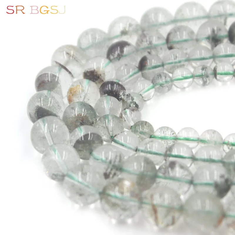 

Free Shipping SR 6 8 10 12mm Natural Gemstone Stone Round Jewelry Making Green Phantom Quartz DIY Beads Strand 15