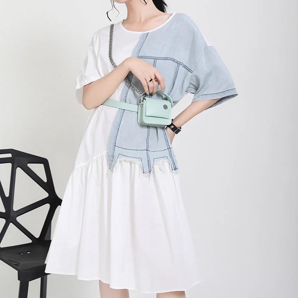 Женское корейское повседневное тонкое платье с круглым вырезом в японском стиле