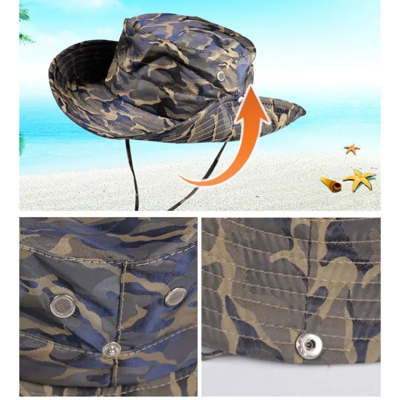

1pcs Men Summer Fishing Hunting UV Proteciton Bucket Hat Outdoor Sunscreen Waterproof Fisherman's Hat