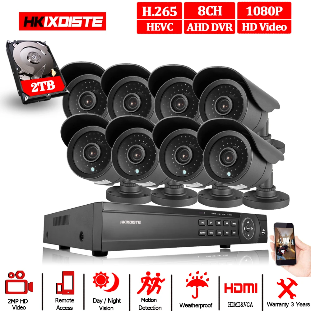 Камера видеонаблюдения Super Full HD 8 каналов AHD 2 Мп 1080 пикселей|camera set|8 channel cctvdvr kit |