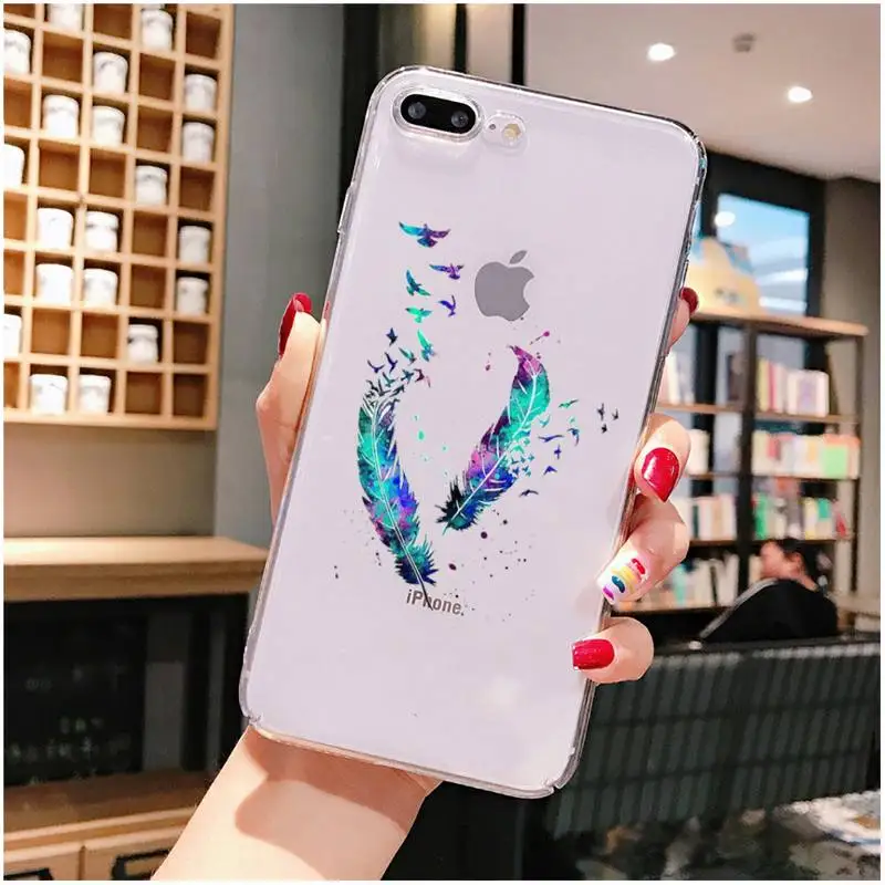 

Flower feather Phone Case For iPhone X XS MAX 6 6s 7 7plus 8 8Plus 5 5S SE 2020 XR 11 11pro max Clear funda Cover