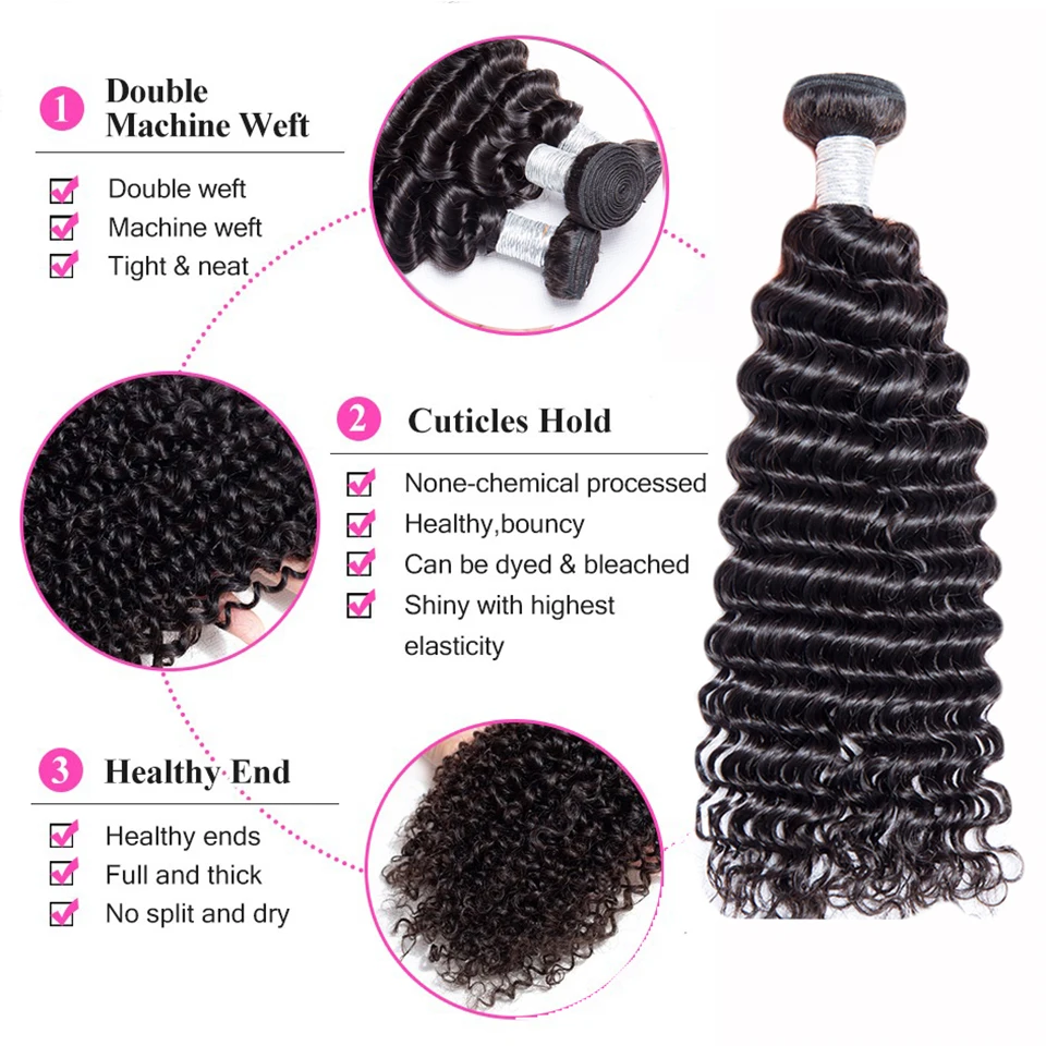 Глубокие кудрявые пучки с фронтальной 13x4 кружевной фронтальный пучок пучками