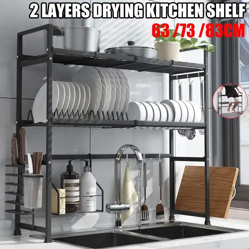

63CM/73CM/83CM Kitchen Shelf Dish Drying Rack Over Sink Utensils Holder Dish Draining Shelf Kitchen Storage Countertop Organizer