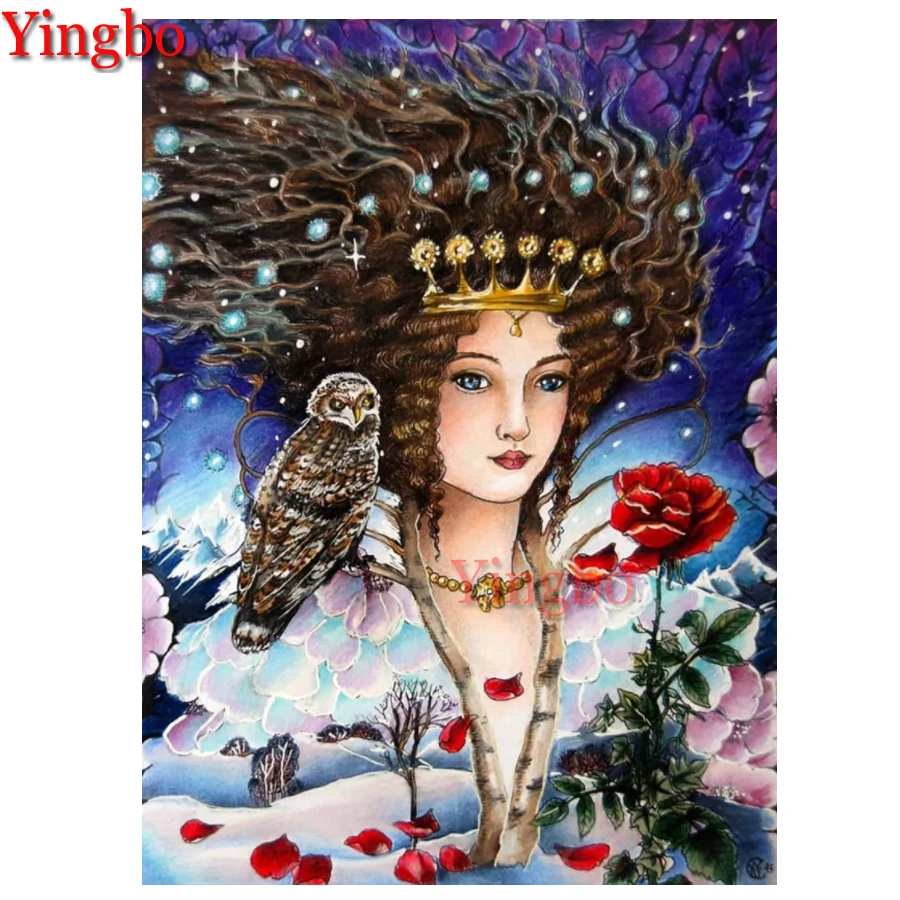 

5D Diamond Painting Fantasy girl and owl Picture Full Round/Square 3D Cross Stitch Kits Portrait DIY Diamond Embroidery Top Gift