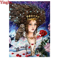5d diamond painting fantasy girl and owl picture full roundsquare 3d cross stitch kits portrait diy diamond embroidery top gift